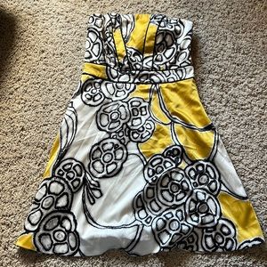 Womens The Limited yellow black white strapless dress sz 2 silky